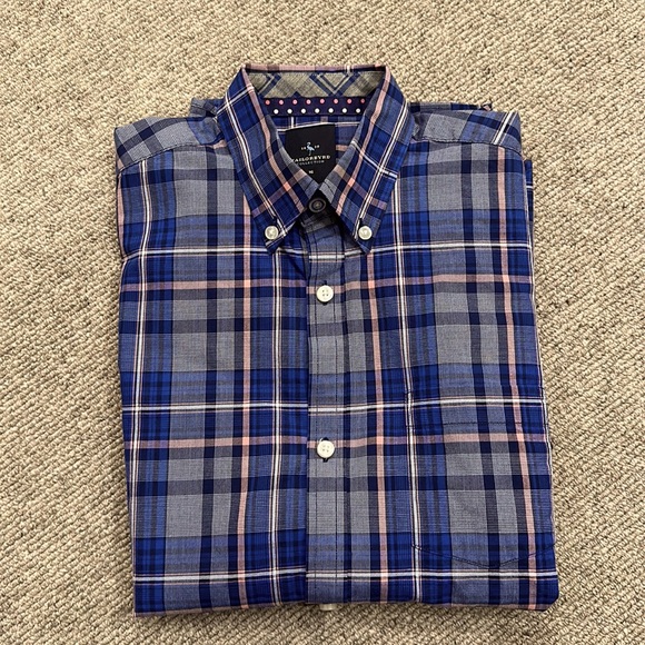 TAILORBYRD BOYS BLUE & PINK PLAID COTTON BUTTON DOWN SHIRT W/ CONTRASTING CUFFS - Picture 2 of 9